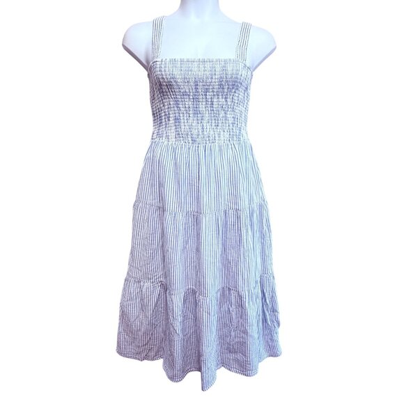 Quince Organic Cotton Gauze Smocked Sleeveless Maxi Dress Blue/White Stripes M - Picture 5 of 14